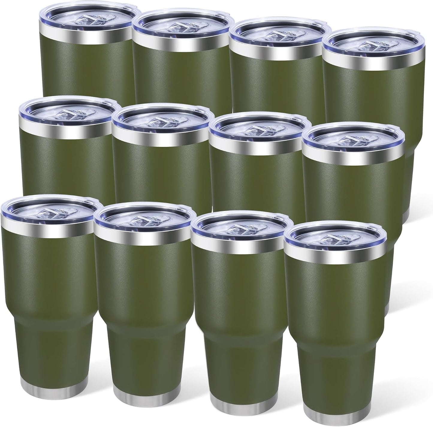 30oz Stainless Steel Tumbler Bulk with Lid, Double Wall Vacuum Insulated Powder Coated Travel Mug, Stainless Steel, 8 Pack