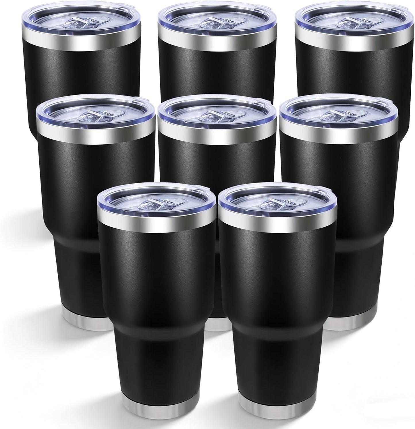 30oz Stainless Steel Tumbler Bulk with Lid, Double Wall Vacuum Insulated Powder Coated Travel Mug, Stainless Steel, 8 Pack