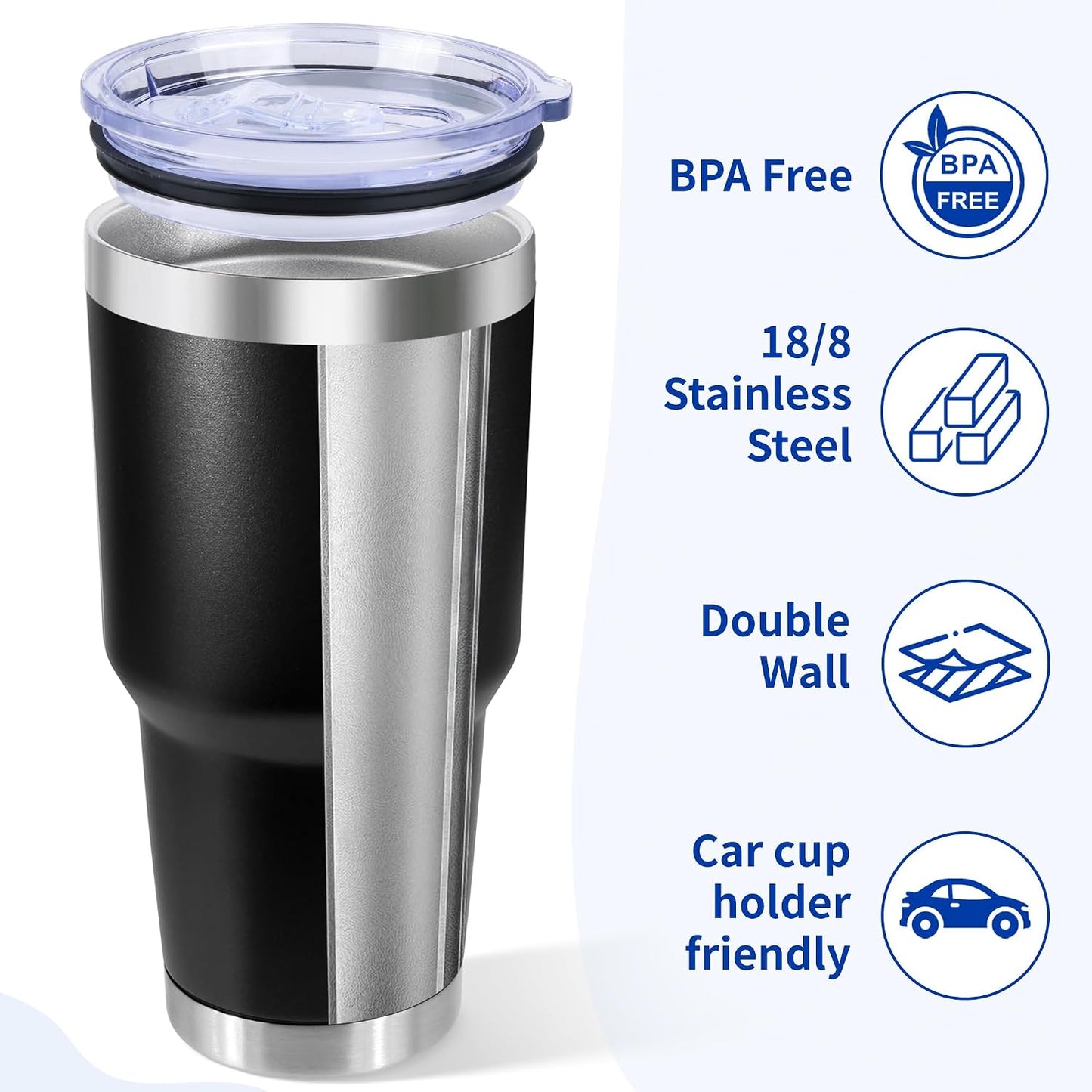 30oz Stainless Steel Tumbler Bulk with Lid, Double Wall Vacuum Insulated Powder Coated Travel Mug, Stainless Steel, 8 Pack