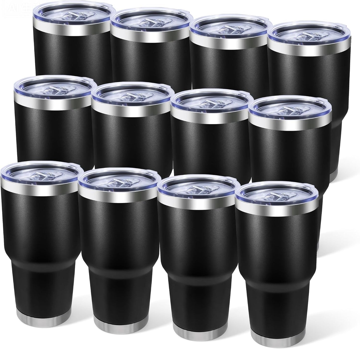 30oz Stainless Steel Tumbler Bulk with Lid, Double Wall Vacuum Insulated Powder Coated Travel Mug, Stainless Steel, 8 Pack
