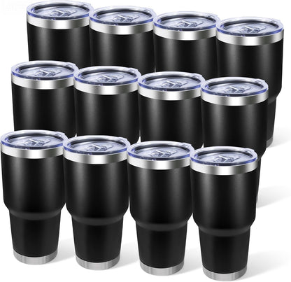 30oz Stainless Steel Tumbler Bulk with Lid, Double Wall Vacuum Insulated Powder Coated Travel Mug, Stainless Steel, 8 Pack