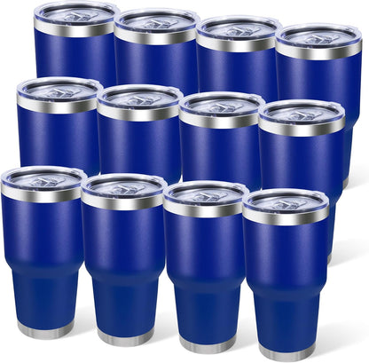 30oz Stainless Steel Tumbler Bulk with Lid, Double Wall Vacuum Insulated Powder Coated Travel Mug, Stainless Steel, 8 Pack