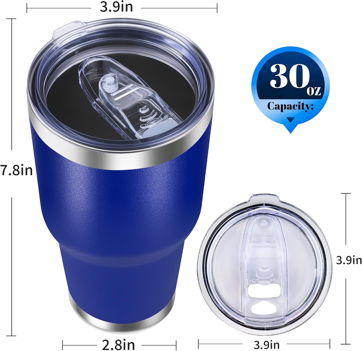 30oz Stainless Steel Tumbler Bulk with Lid, Double Wall Vacuum Insulated Powder Coated Travel Mug, Stainless Steel, 8 Pack