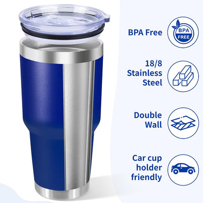 30oz Stainless Steel Tumbler Bulk with Lid, Double Wall Vacuum Insulated Powder Coated Travel Mug, Stainless Steel, 8 Pack