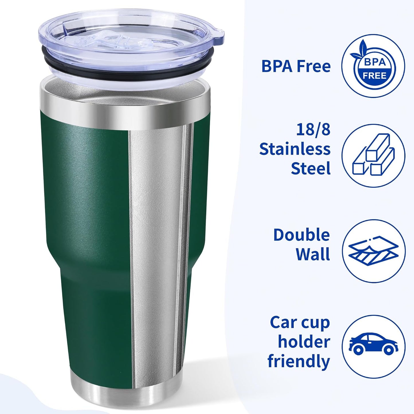 30oz Stainless Steel Tumbler Bulk with Lid, Double Wall Vacuum Insulated Powder Coated Travel Mug, Stainless Steel, 8 Pack