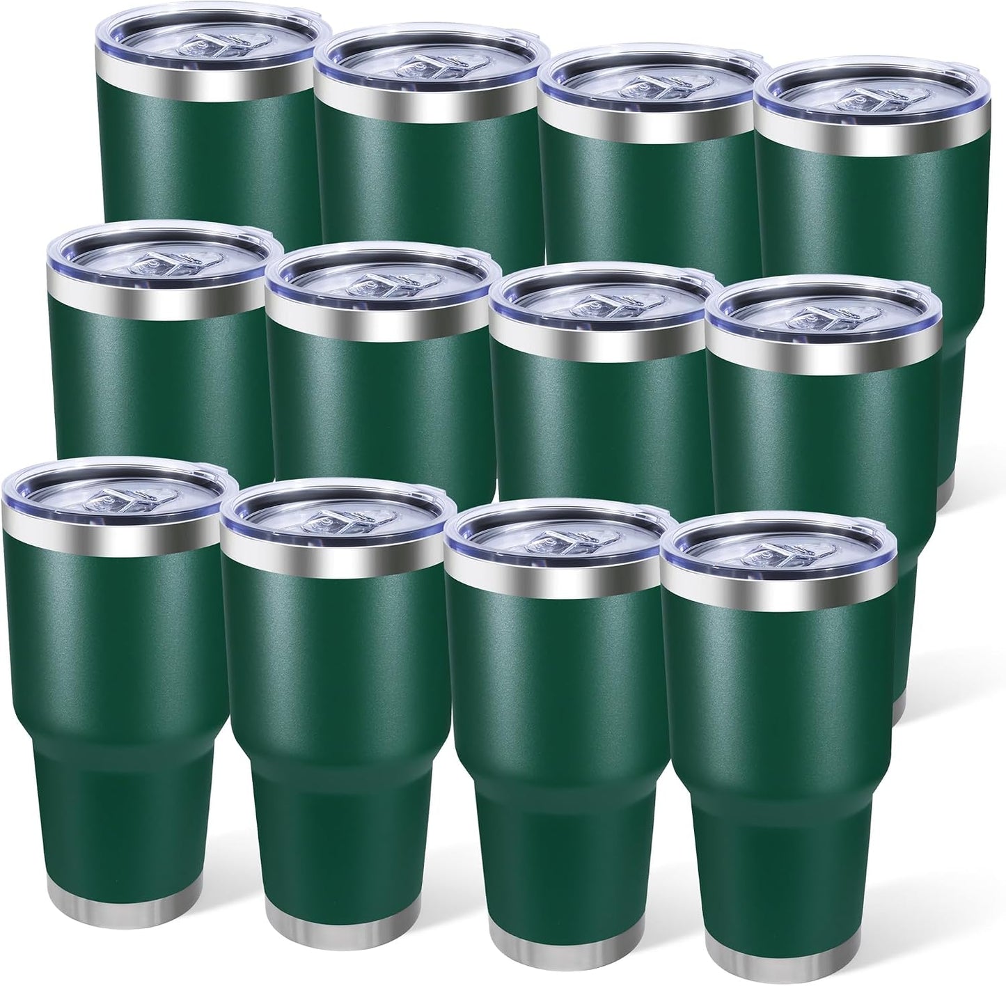 30oz Stainless Steel Tumbler Bulk with Lid, Double Wall Vacuum Insulated Powder Coated Travel Mug, Stainless Steel, 8 Pack