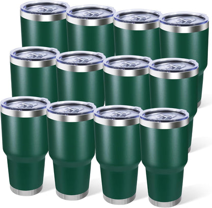 30oz Stainless Steel Tumbler Bulk with Lid, Double Wall Vacuum Insulated Powder Coated Travel Mug, Stainless Steel, 8 Pack