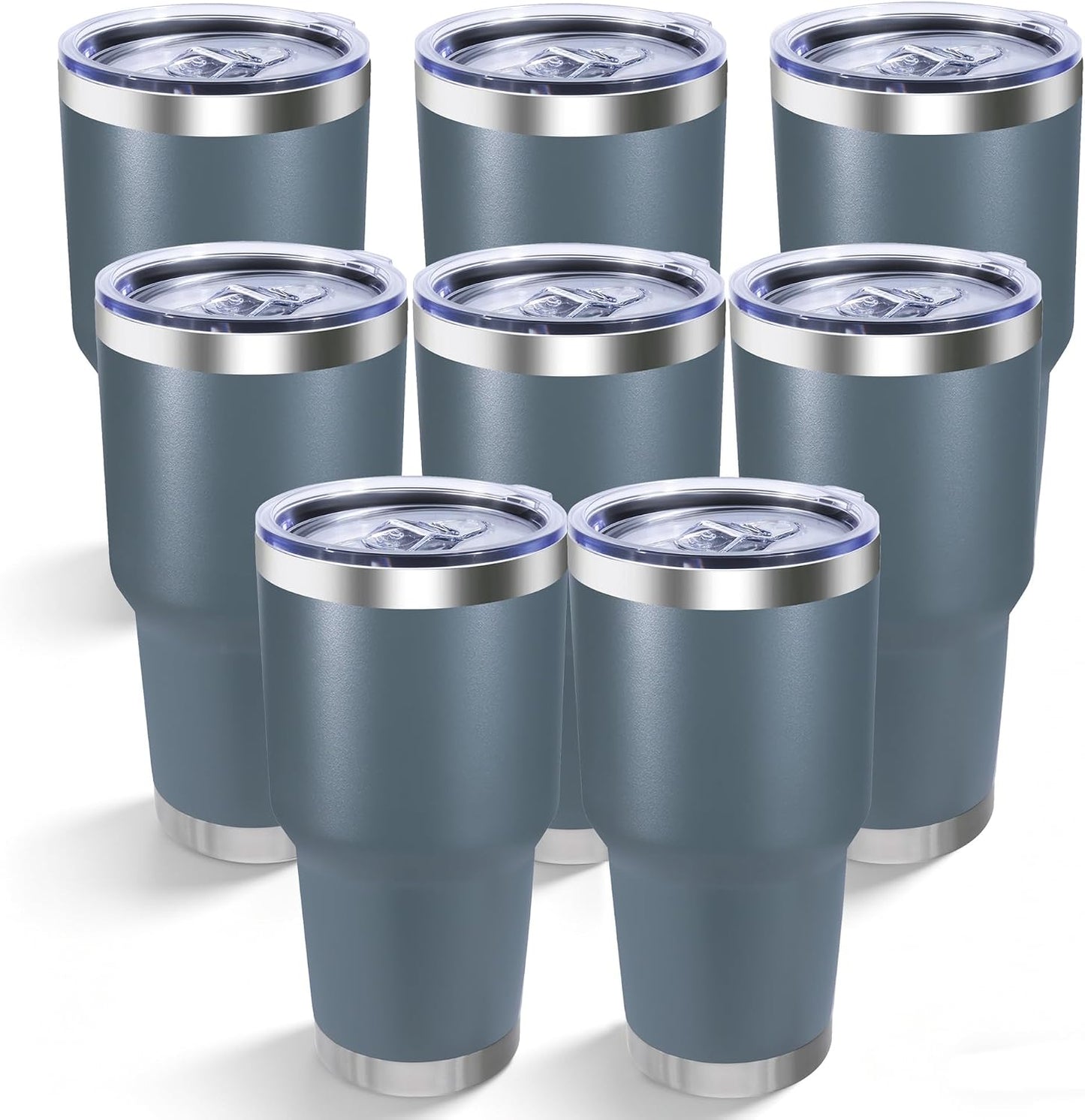 30oz Stainless Steel Tumbler Bulk with Lid, Double Wall Vacuum Insulated Powder Coated Travel Mug, Stainless Steel, 8 Pack