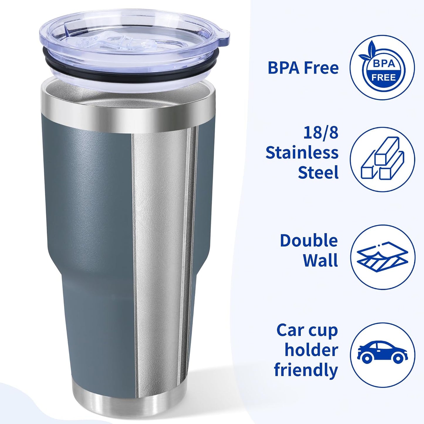 30oz Stainless Steel Tumbler Bulk with Lid, Double Wall Vacuum Insulated Powder Coated Travel Mug, Stainless Steel, 8 Pack