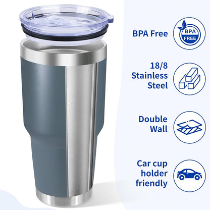 30oz Stainless Steel Tumbler Bulk with Lid, Double Wall Vacuum Insulated Powder Coated Travel Mug, Stainless Steel, 8 Pack