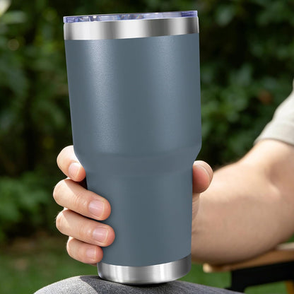 30oz Stainless Steel Tumbler Bulk with Lid, Double Wall Vacuum Insulated Powder Coated Travel Mug, Stainless Steel, 8 Pack