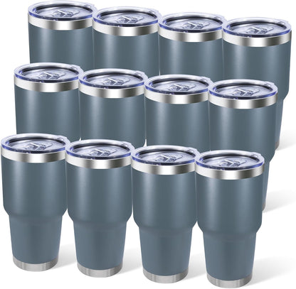 30oz Stainless Steel Tumbler Bulk with Lid, Double Wall Vacuum Insulated Powder Coated Travel Mug, Stainless Steel, 8 Pack