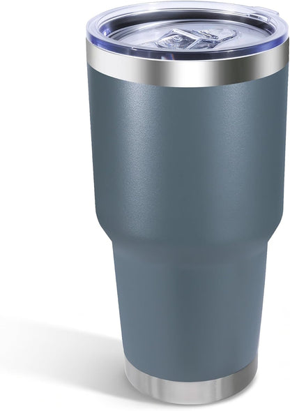 30oz Stainless Steel Tumbler Bulk with Lid, Double Wall Vacuum Insulated Powder Coated Travel Mug, Stainless Steel, 8 Pack
