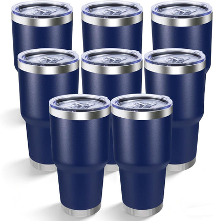 30oz Stainless Steel Tumbler Bulk with Lid, Double Wall Vacuum Insulated Powder Coated Travel Mug, Stainless Steel, 8 Pack