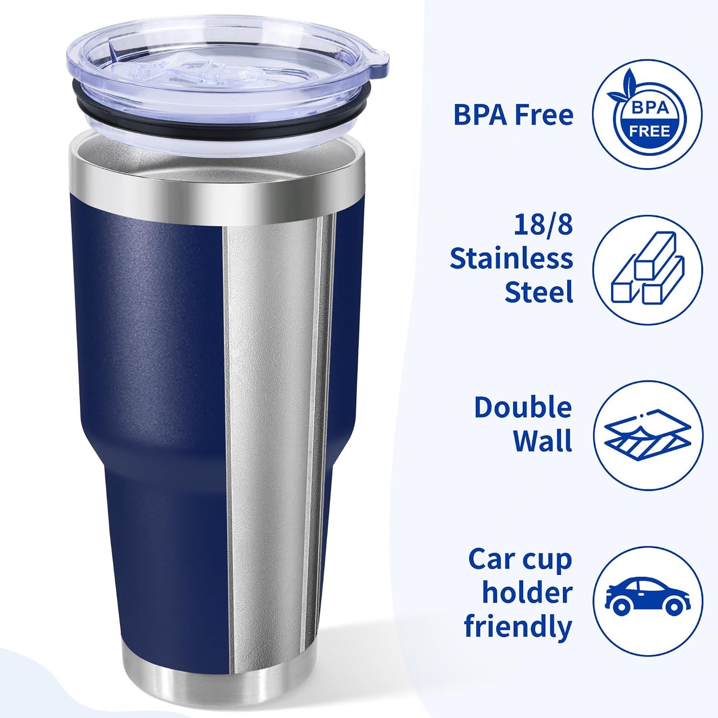 30oz Stainless Steel Tumbler Bulk with Lid, Double Wall Vacuum Insulated Powder Coated Travel Mug, Stainless Steel, 8 Pack