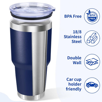 30oz Stainless Steel Tumbler Bulk with Lid, Double Wall Vacuum Insulated Powder Coated Travel Mug, Stainless Steel, 8 Pack