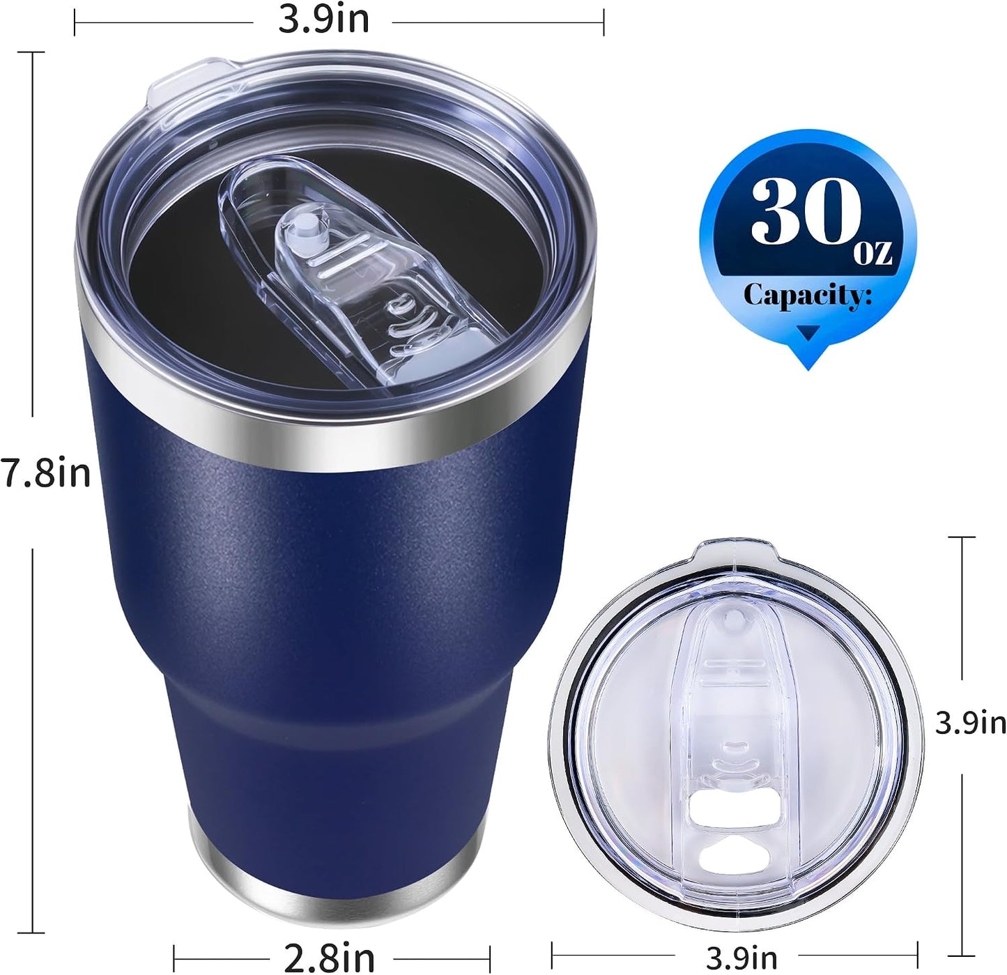 30oz Stainless Steel Tumbler Bulk with Lid, Double Wall Vacuum Insulated Powder Coated Travel Mug, Stainless Steel, 8 Pack
