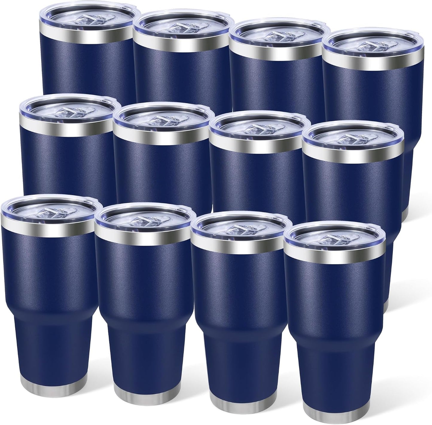 30oz Stainless Steel Tumbler Bulk with Lid, Double Wall Vacuum Insulated Powder Coated Travel Mug, Stainless Steel, 8 Pack