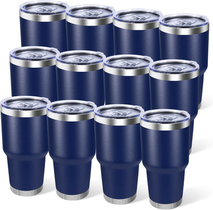 30oz Stainless Steel Tumbler Bulk with Lid, Double Wall Vacuum Insulated Powder Coated Travel Mug, Stainless Steel, 8 Pack