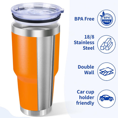 30oz Stainless Steel Tumbler Bulk with Lid, Double Wall Vacuum Insulated Powder Coated Travel Mug, Stainless Steel, 8 Pack