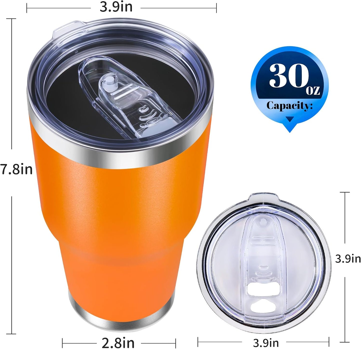 30oz Stainless Steel Tumbler Bulk with Lid, Double Wall Vacuum Insulated Powder Coated Travel Mug, Stainless Steel, 8 Pack