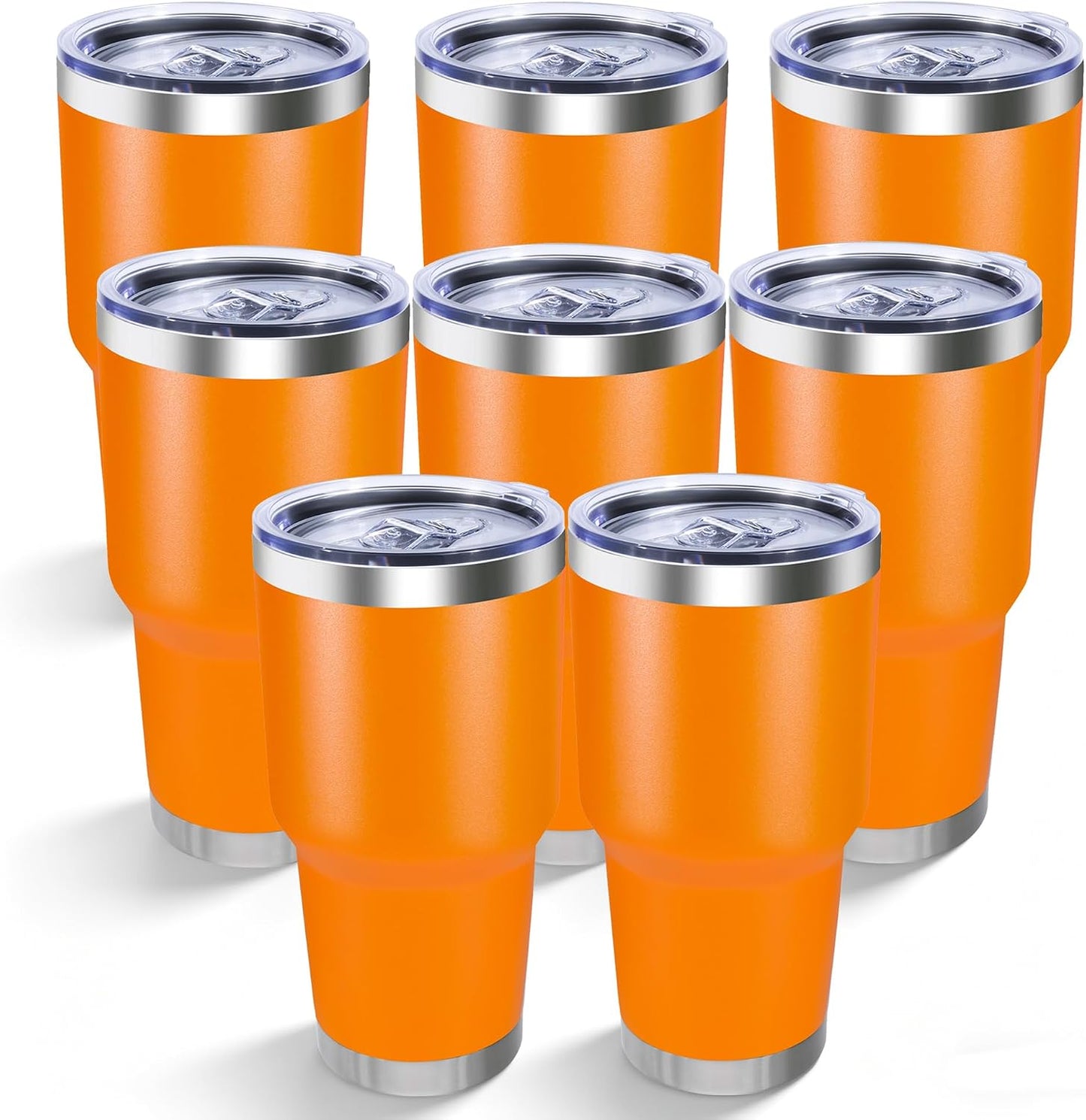 30oz Stainless Steel Tumbler Bulk with Lid, Double Wall Vacuum Insulated Powder Coated Travel Mug, Stainless Steel, 8 Pack
