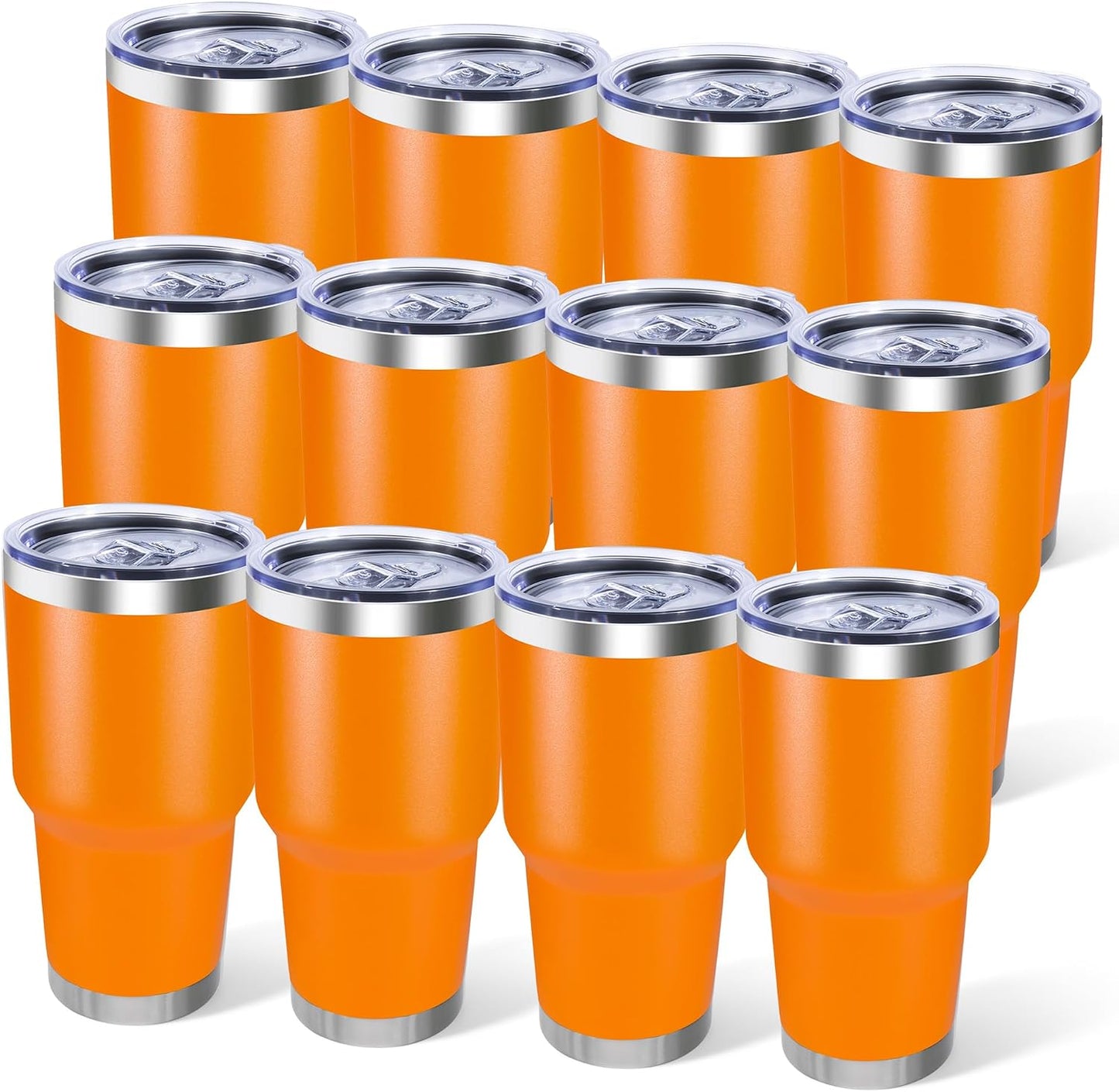 30oz Stainless Steel Tumbler Bulk with Lid, Double Wall Vacuum Insulated Powder Coated Travel Mug, Stainless Steel, 8 Pack
