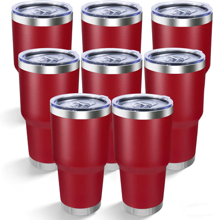 30oz Stainless Steel Tumbler Bulk with Lid, Double Wall Vacuum Insulated Powder Coated Travel Mug, Stainless Steel, 8 Pack