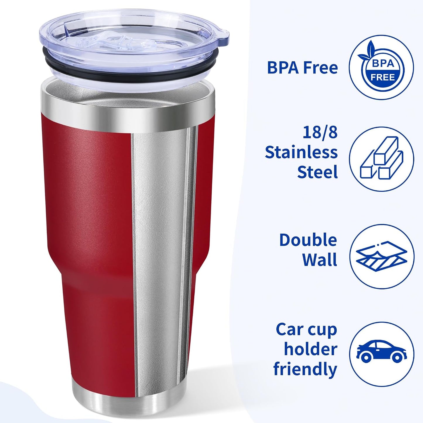 30oz Stainless Steel Tumbler Bulk with Lid, Double Wall Vacuum Insulated Powder Coated Travel Mug, Stainless Steel, 8 Pack