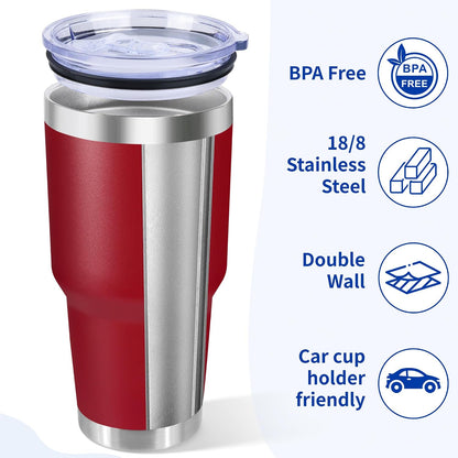 30oz Stainless Steel Tumbler Bulk with Lid, Double Wall Vacuum Insulated Powder Coated Travel Mug, Stainless Steel, 8 Pack