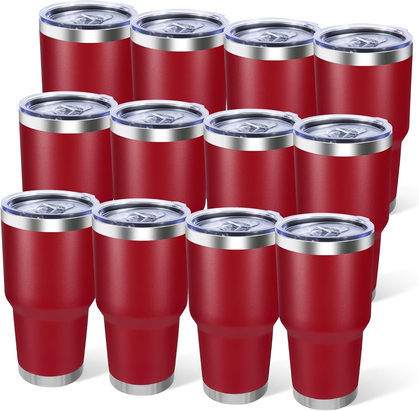 30oz Stainless Steel Tumbler Bulk with Lid, Double Wall Vacuum Insulated Powder Coated Travel Mug, Stainless Steel, 8 Pack
