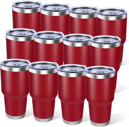 30oz Stainless Steel Tumbler Bulk with Lid, Double Wall Vacuum Insulated Powder Coated Travel Mug, Stainless Steel, 8 Pack