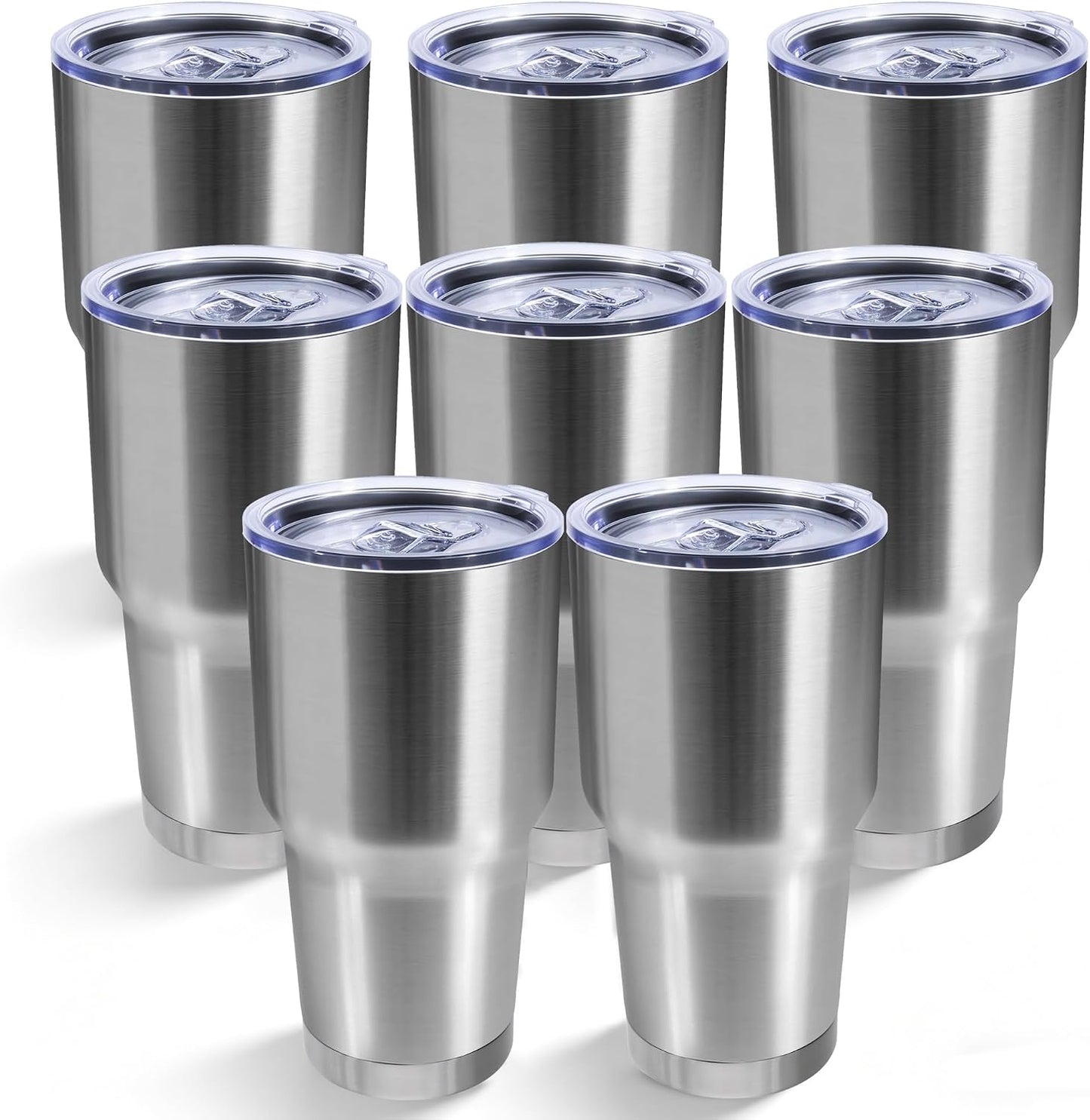30oz Stainless Steel Tumbler Bulk with Lid, Double Wall Vacuum Insulated Powder Coated Travel Mug, Stainless Steel, 8 Pack