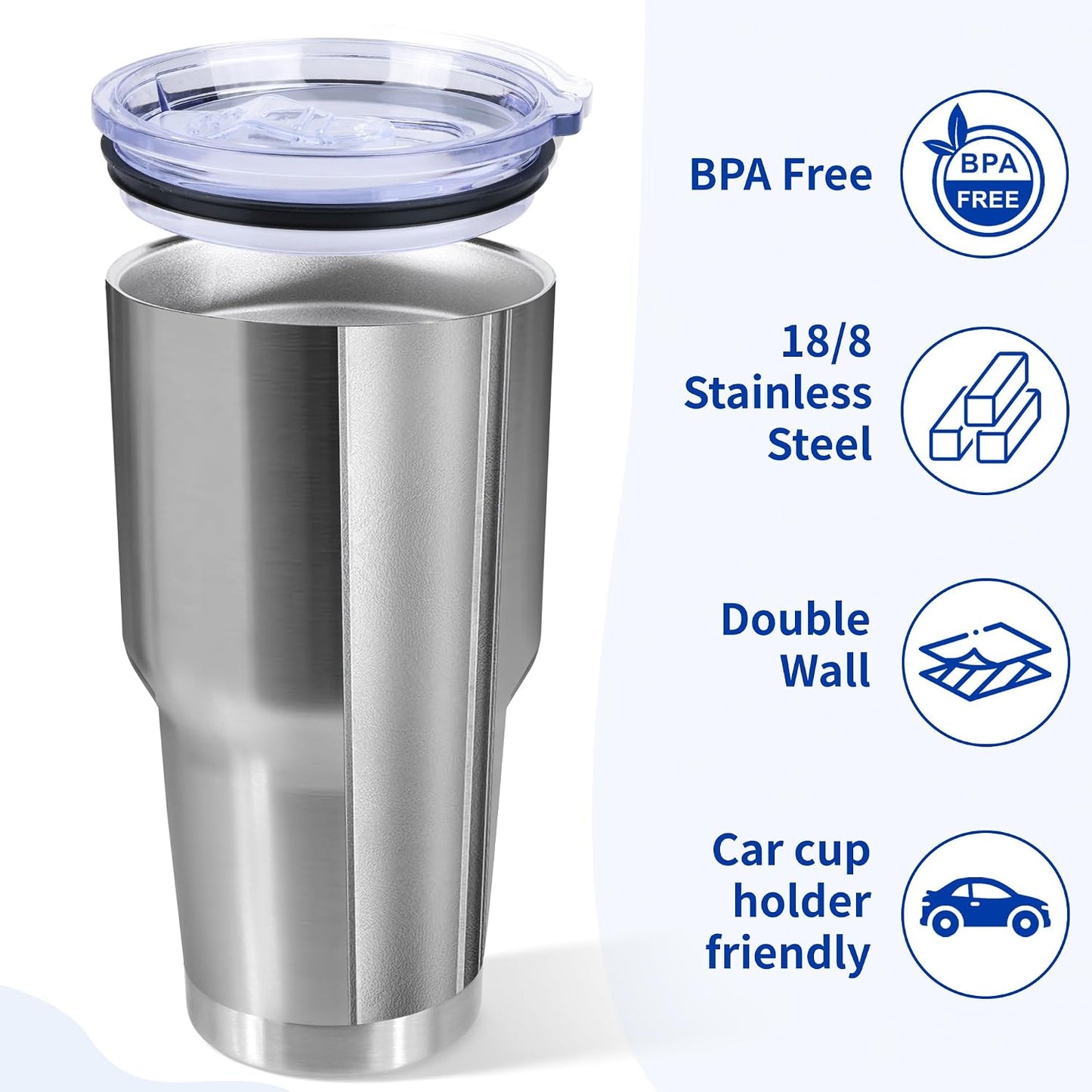 30oz Stainless Steel Tumbler Bulk with Lid, Double Wall Vacuum Insulated Powder Coated Travel Mug, Stainless Steel, 8 Pack