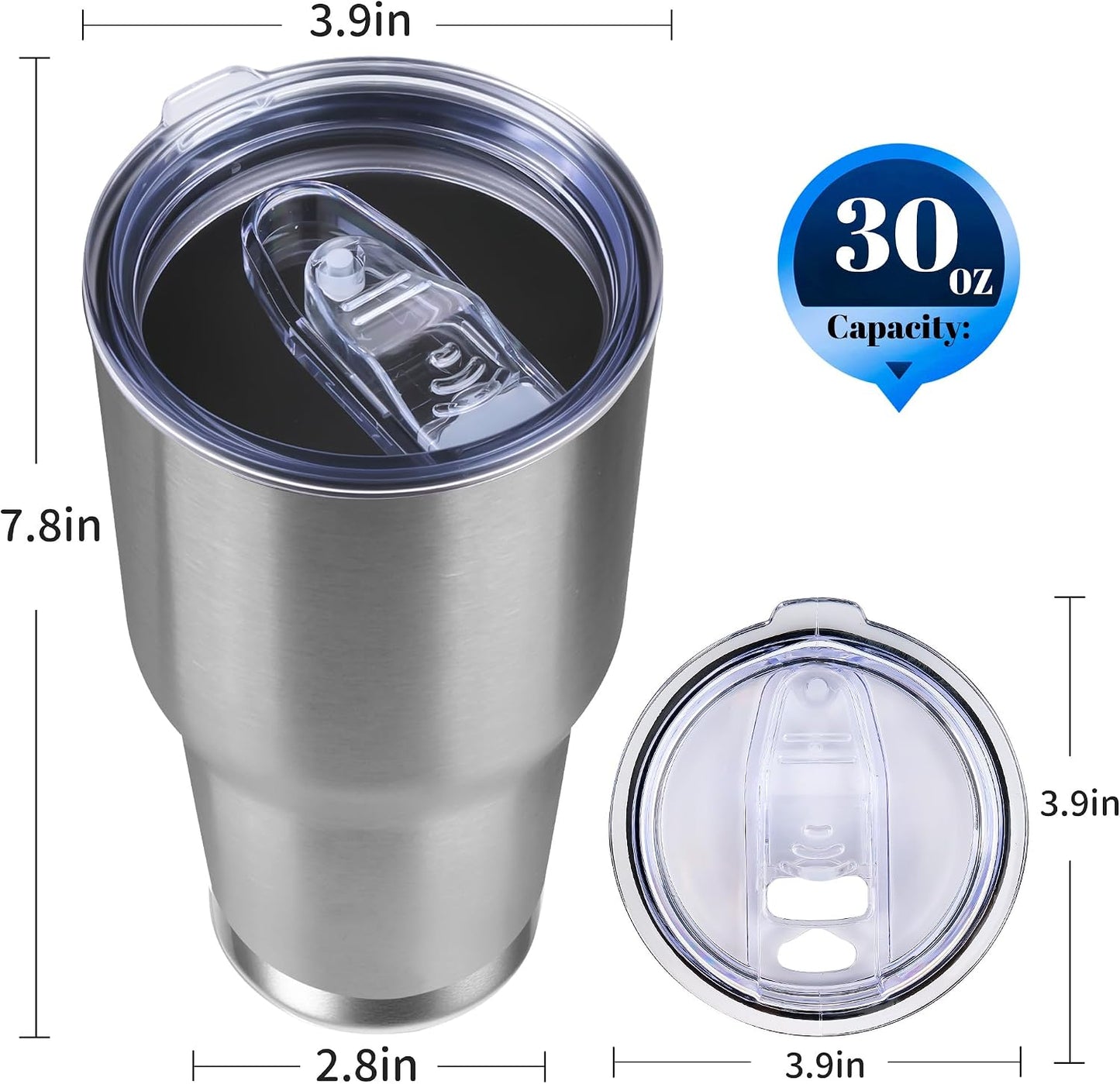 30oz Stainless Steel Tumbler Bulk with Lid, Double Wall Vacuum Insulated Powder Coated Travel Mug, Stainless Steel, 8 Pack
