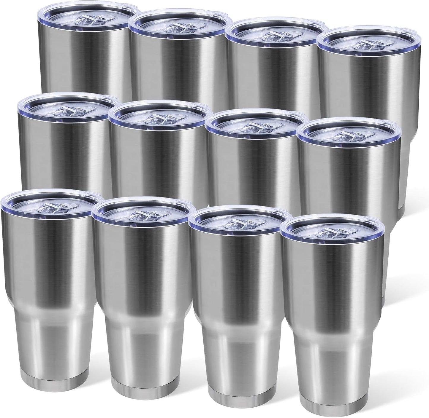 30oz Stainless Steel Tumbler Bulk with Lid, Double Wall Vacuum Insulated Powder Coated Travel Mug, Stainless Steel, 8 Pack