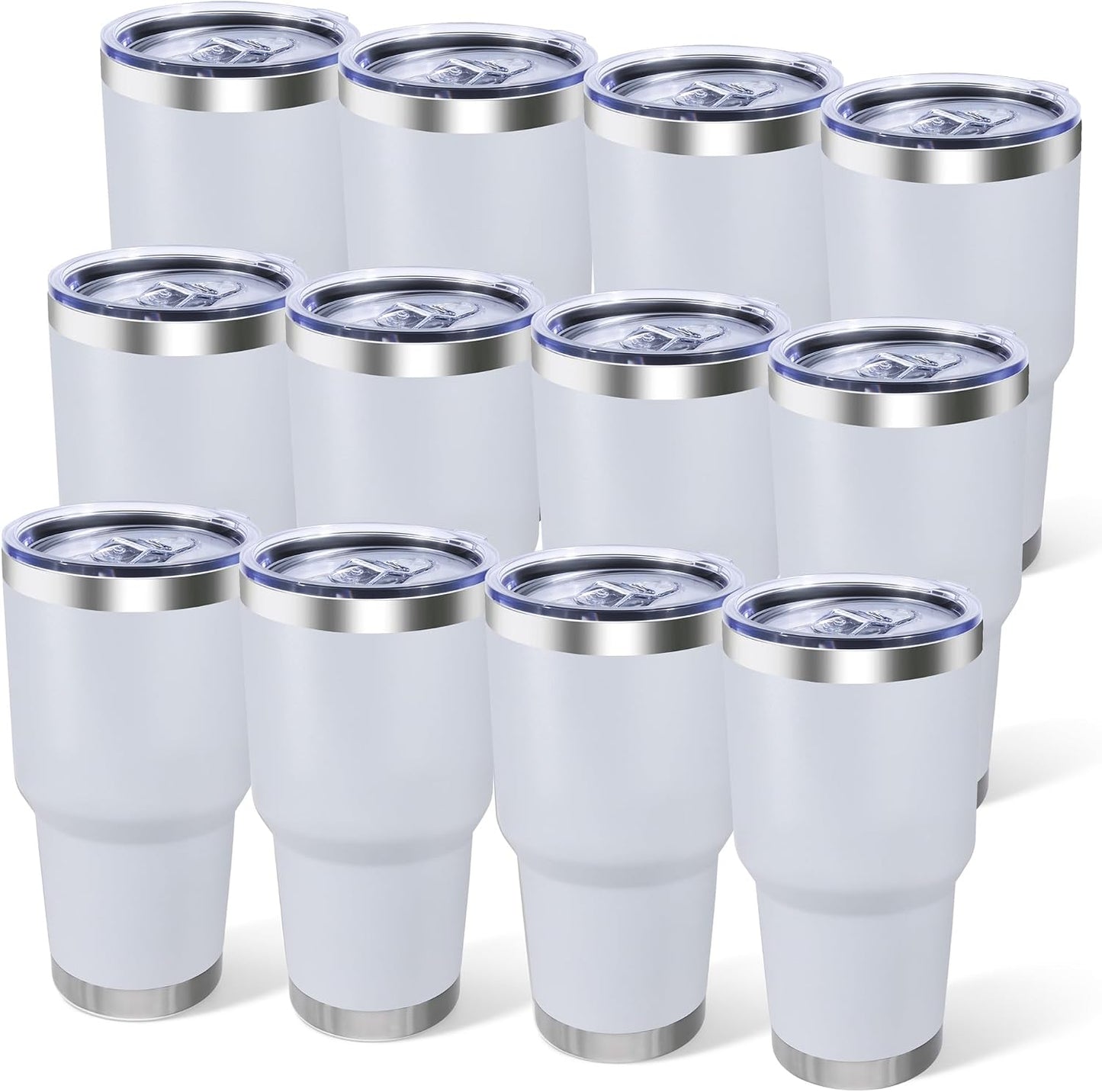 30oz Stainless Steel Tumbler Bulk with Lid, Double Wall Vacuum Insulated Powder Coated Travel Mug, Stainless Steel, 8 Pack