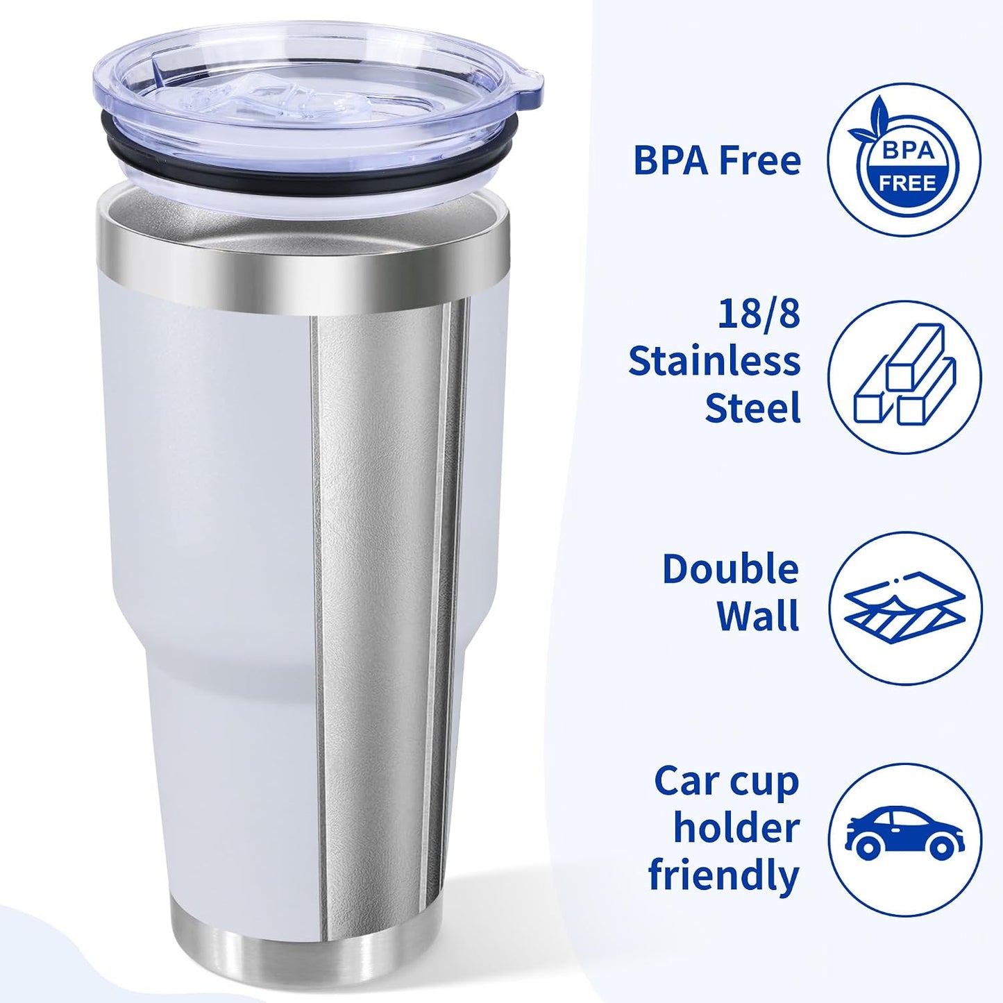 30oz Stainless Steel Tumbler Bulk with Lid, Double Wall Vacuum Insulated Powder Coated Travel Mug, Stainless Steel, 8 Pack