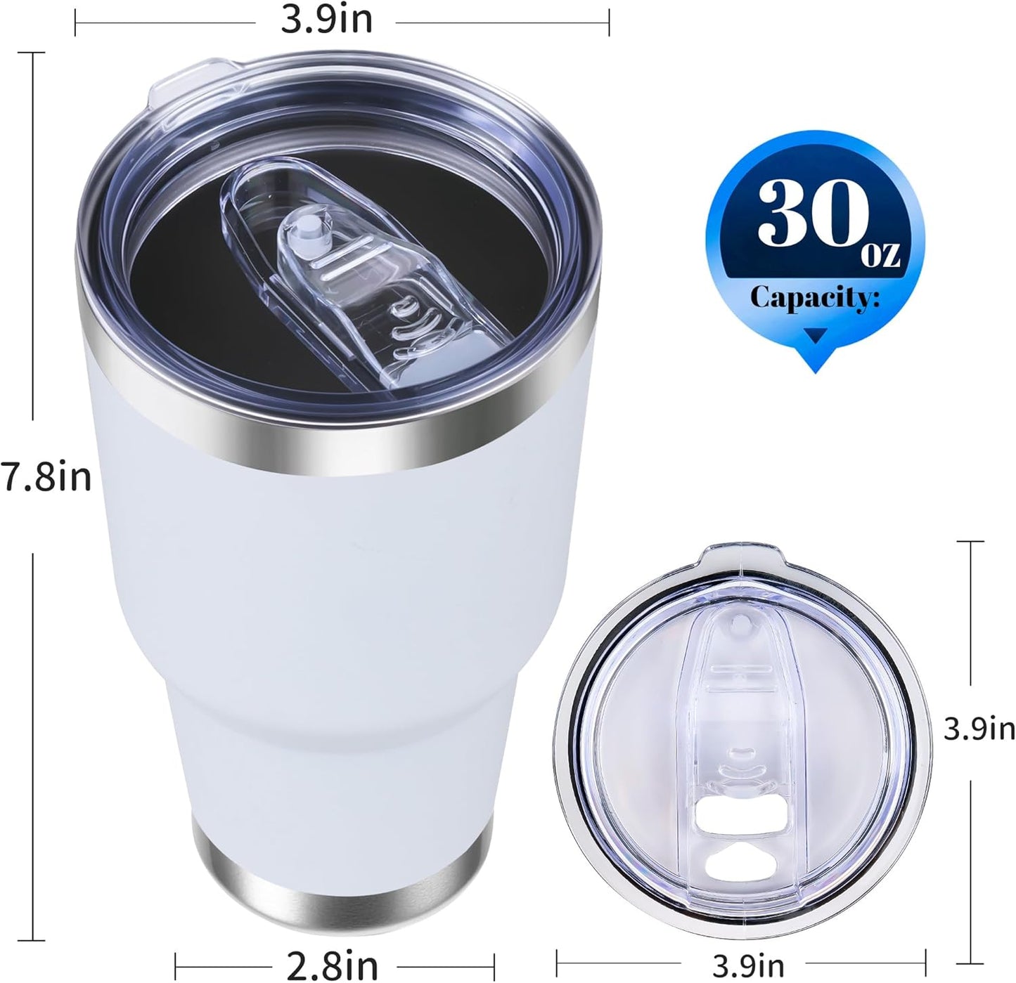 30oz Stainless Steel Tumbler Bulk with Lid, Double Wall Vacuum Insulated Powder Coated Travel Mug, Stainless Steel, 8 Pack