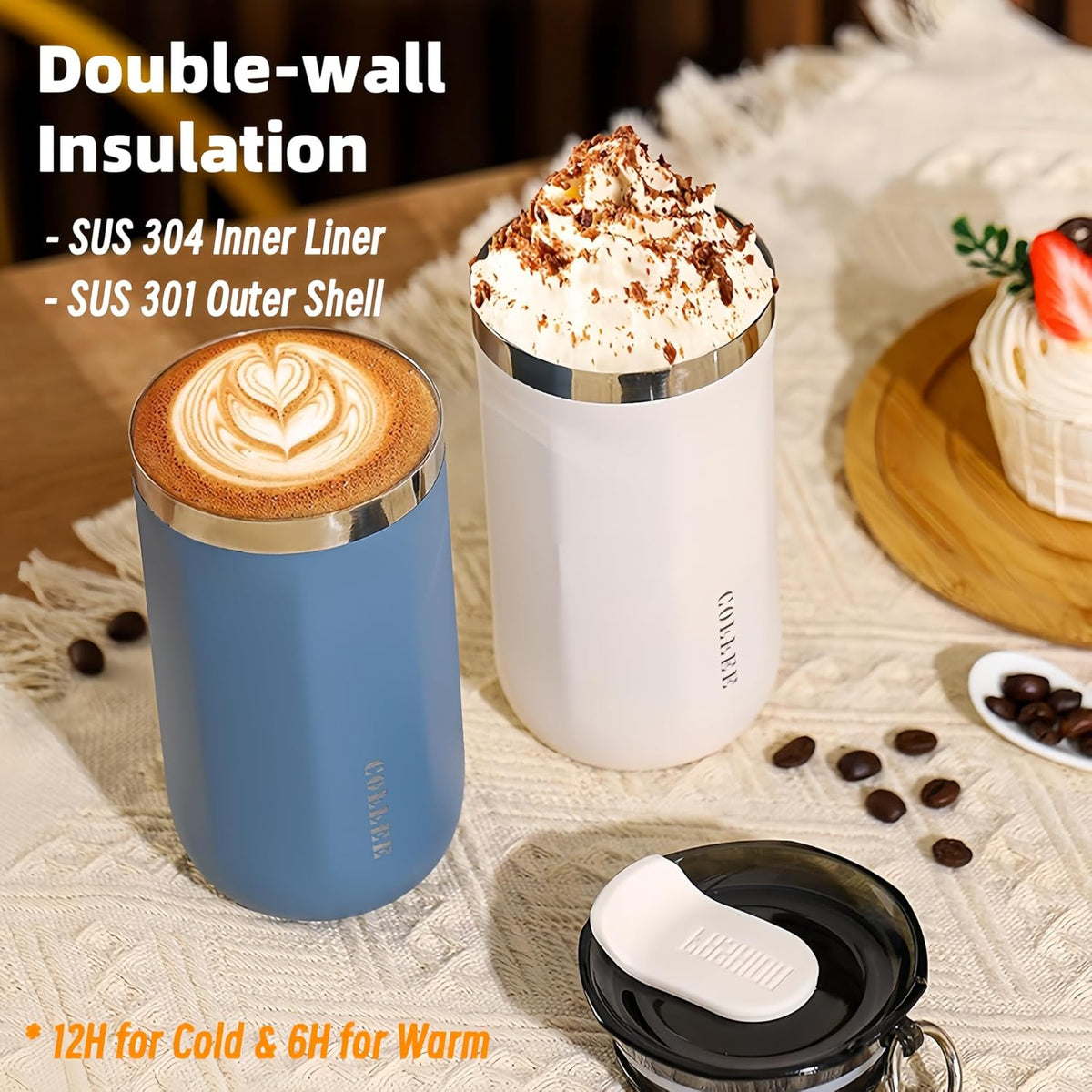 17oz Travel Coffee Mug for Car, Leak-Proof, Double-Wall Insulation, Braided Carry Strap, Minimalist Design,Idea for Coffee and More, Hot & Cold Drinks (Green)