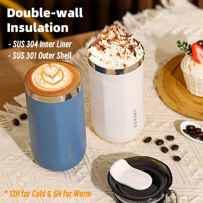 17oz Travel Coffee Mug for Car, Leak-Proof, Double-Wall Insulation, Braided Carry Strap, Minimalist Design,Idea for Coffee and More, Hot & Cold Drinks (Green)