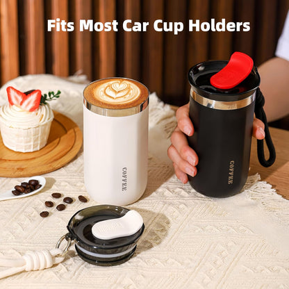 17oz Travel Coffee Mug for Car, Leak-Proof, Double-Wall Insulation, Braided Carry Strap, Minimalist Design,Idea for Coffee and More, Hot & Cold Drinks (Green)