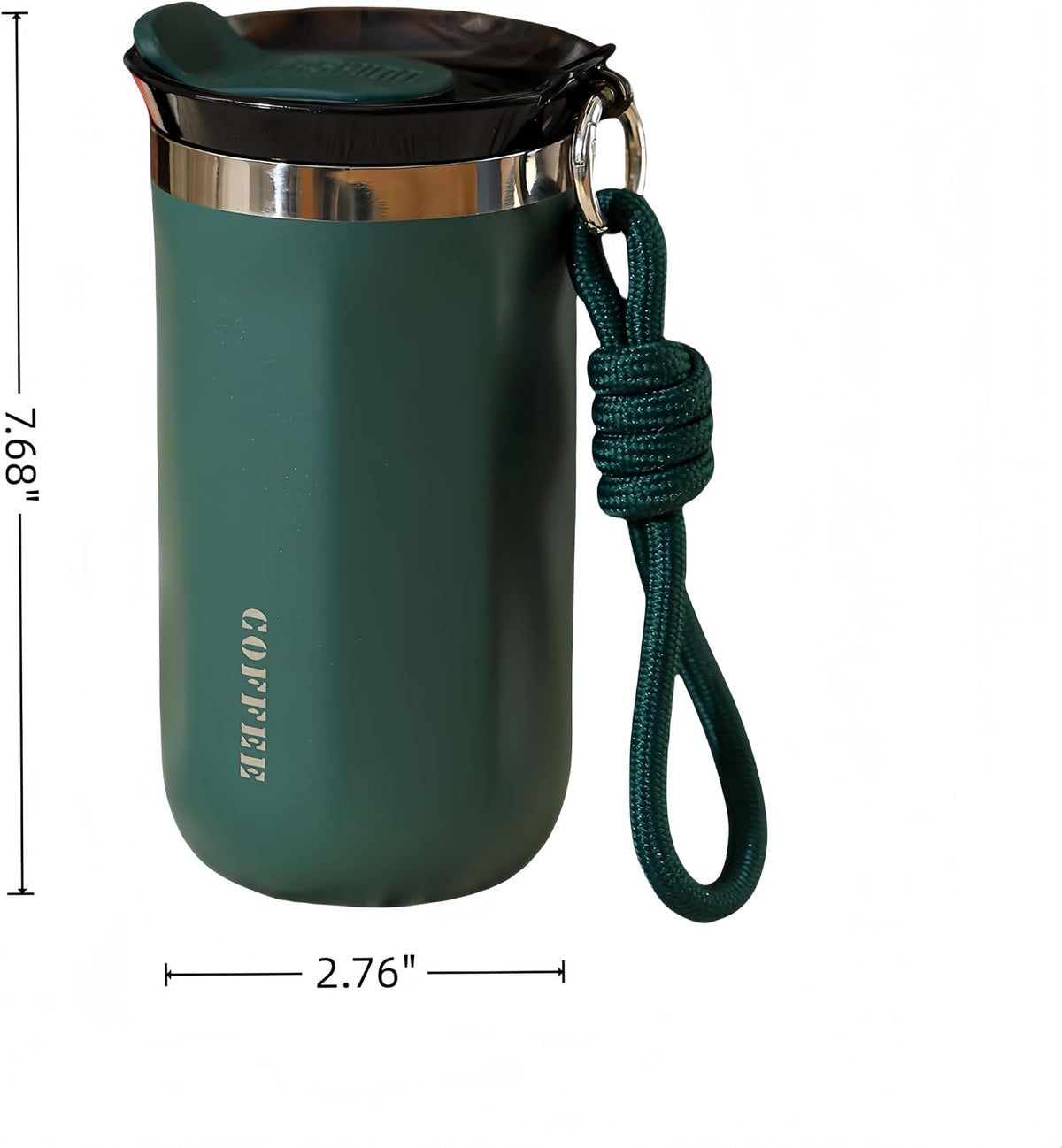 17oz Travel Coffee Mug for Car, Leak-Proof, Double-Wall Insulation, Braided Carry Strap, Minimalist Design,Idea for Coffee and More, Hot & Cold Drinks (Green)