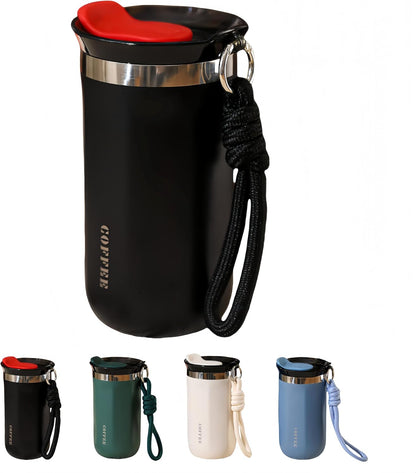 17oz Travel Coffee Mug for Car, Leak-Proof, Double-Wall Insulation, Braided Carry Strap, Minimalist Design,Idea for Coffee and More, Hot & Cold Drinks (Green)