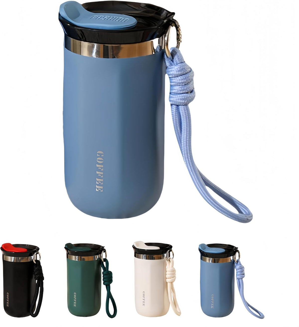 17oz Travel Coffee Mug for Car, Leak-Proof, Double-Wall Insulation, Braided Carry Strap, Minimalist Design,Idea for Coffee and More, Hot & Cold Drinks (Green)