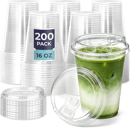 Fit Meal Prep 32 oz Clear Plastic Cups with Strawless Sip Lids, Disposable Plastic Coffee Cups with Lids, To Go Cups for Iced Coffee, Smoothies, Soda, Party Drinks, Bubble Tea, Cold Beverage