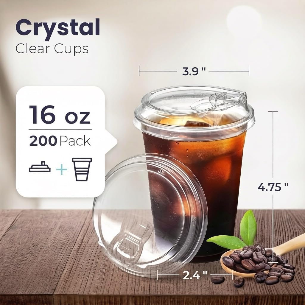 Fit Meal Prep 32 oz Clear Plastic Cups with Strawless Sip Lids, Disposable Plastic Coffee Cups with Lids, To Go Cups for Iced Coffee, Smoothies, Soda, Party Drinks, Bubble Tea, Cold Beverage