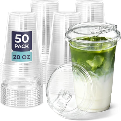 Fit Meal Prep 32 oz Clear Plastic Cups with Strawless Sip Lids, Disposable Plastic Coffee Cups with Lids, To Go Cups for Iced Coffee, Smoothies, Soda, Party Drinks, Bubble Tea, Cold Beverage