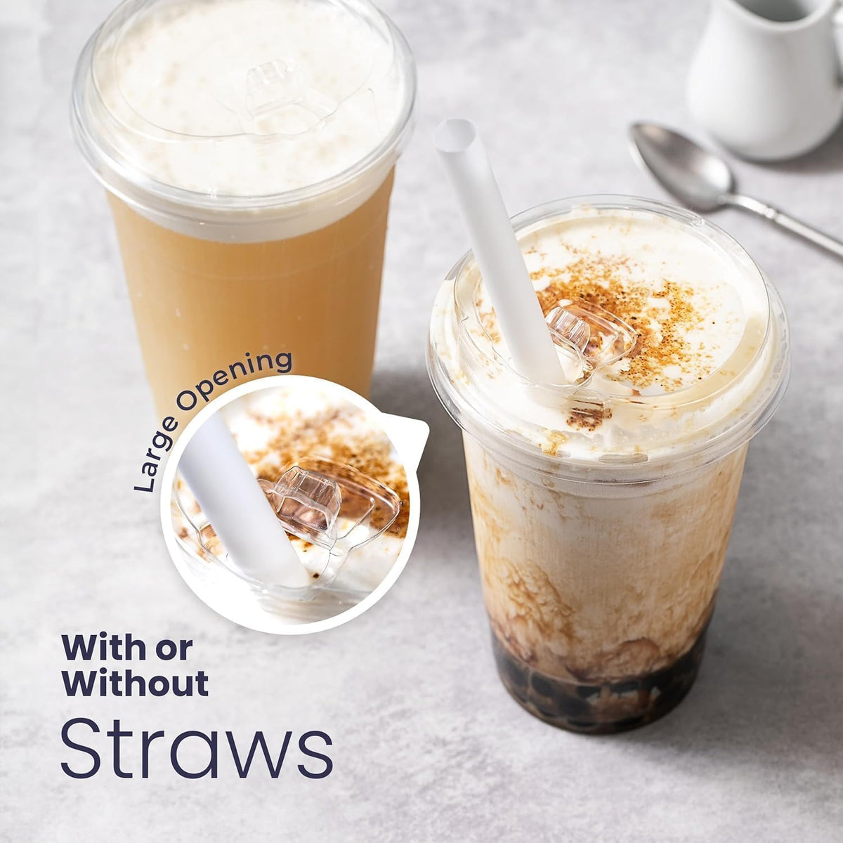 Fit Meal Prep 32 oz Clear Plastic Cups with Strawless Sip Lids, Disposable Plastic Coffee Cups with Lids, To Go Cups for Iced Coffee, Smoothies, Soda, Party Drinks, Bubble Tea, Cold Beverage