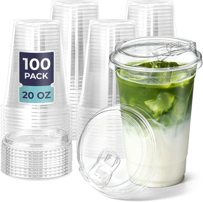 Fit Meal Prep 32 oz Clear Plastic Cups with Strawless Sip Lids, Disposable Plastic Coffee Cups with Lids, To Go Cups for Iced Coffee, Smoothies, Soda, Party Drinks, Bubble Tea, Cold Beverage